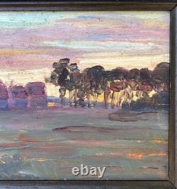 Small Impressionist School Original Oil Painting Morning Landscape, Framed