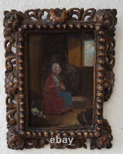 Small Oil On Panel With Beautiful Carved Wooden Frame #118#