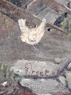 Small Oil on Wood Chicken Coop and Its Hens First Half of the 20th Century