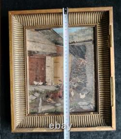 Small Oil on Wood Chicken Coop and Its Hens First Half of the 20th Century