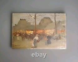 Small Oil on Wood of Parisian Animated Life Early 20th Century Signed R Lamoré