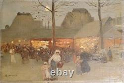 Small Oil on Wood of Parisian Animated Life Early 20th Century Signed R Lamoré