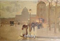 Small Oil on Wood of Parisian Animated Life Early 20th Century Signed R Lamoré