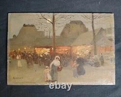 Small Oil on Wood of Parisian Animated Life Early 20th Century Signed R Lamoré