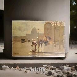 Small Oil on Wood of Parisian Animated Life Early 20th Century Signed R Lamoré