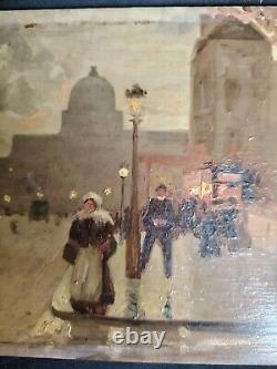 Small Oil on Wood of Parisian Animated Life Early 20th Century Signed R Lamoré