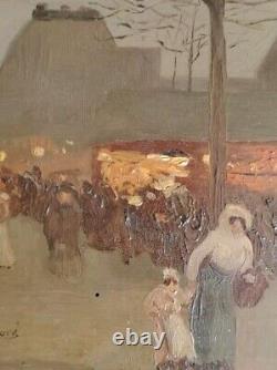 Small Oil on Wood of Parisian Animated Life Early 20th Century Signed R Lamoré