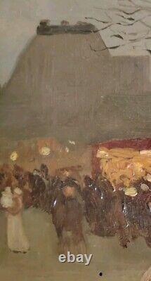 Small Oil on Wood of Parisian Animated Life Early 20th Century Signed R Lamoré