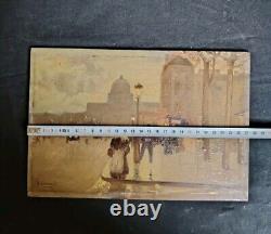 Small Oil on Wood of Parisian Animated Life Early 20th Century Signed R Lamoré