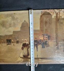 Small Oil on Wood of Parisian Animated Life Early 20th Century Signed R Lamoré