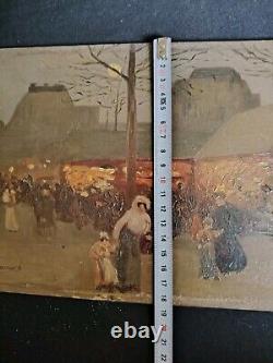 Small Oil on Wood of Parisian Animated Life Early 20th Century Signed R Lamoré
