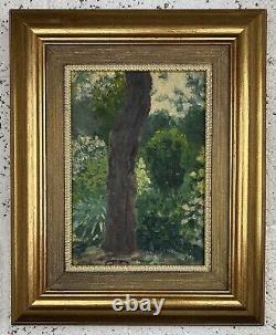 Small Original Antique Landscape Garden, Trees, Nature, Oil Painting, Framed