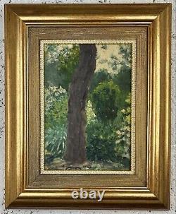 Small Original Antique Landscape Garden, Trees, Nature, Oil Painting, Framed