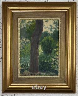 Small Original Antique Landscape Garden, Trees, Nature, Oil Painting, Framed