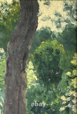 Small Original Antique Landscape Garden, Trees, Nature, Oil Painting, Framed