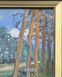 Small Original Antique Landscape, Trees, Nature Park, Oil Painting, Framed