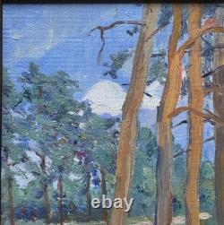 Small Original Antique Landscape, Trees, Nature Park, Oil Painting, Framed