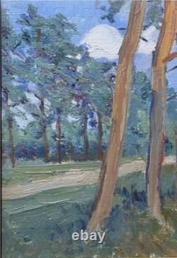 Small Original Antique Landscape, Trees, Nature Park, Oil Painting, Framed