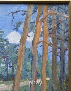Small Original Antique Landscape, Trees, Nature Park, Oil Painting, Framed