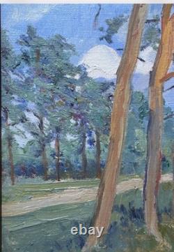 Small Original Antique Landscape, Trees, Nature Park, Oil Painting, Framed