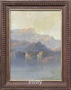 Small Original Antique Mountain View Oil Painting, 19th Century, Framed