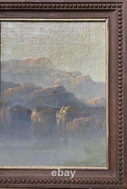 Small Original Antique Mountain View Oil Painting, 19th Century, Framed
