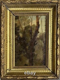 Small Original Antique Trees Sky Nature, Oil Painting, Framed