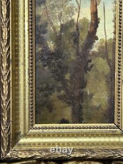Small Original Antique Trees Sky Nature, Oil Painting, Framed