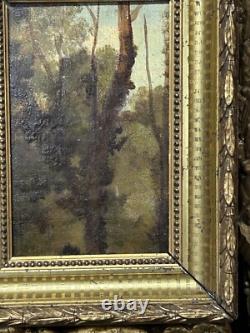 Small Original Antique Trees Sky Nature, Oil Painting, Framed