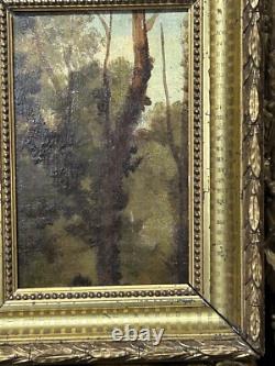 Small Original Antique Trees Sky Nature, Oil Painting, Framed