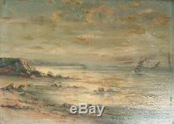 Small Painting 19th Century Marine Boat Sea Signed Maurice Furt