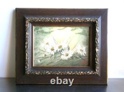 Small Painting 1F Oil on Panel 1896 Decor Flowers Old Gilded Frame