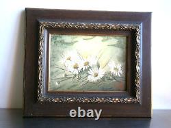 Small Painting 1F Oil on Panel 1896 Decor Flowers Old Gilded Frame