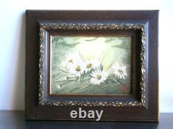 Small Painting 1F Oil on Panel 1896 Decor Flowers Old Gilded Frame