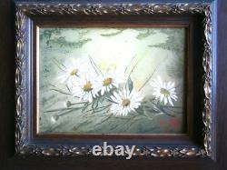 Small Painting 1F Oil on Panel 1896 Decor Flowers Old Gilded Frame