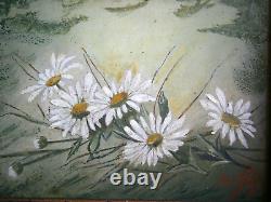 Small Painting 1F Oil on Panel 1896 Decor Flowers Old Gilded Frame