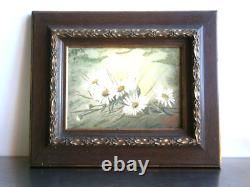 Small Painting 1F Oil on Panel 1896 Decor Flowers Old Gilded Frame