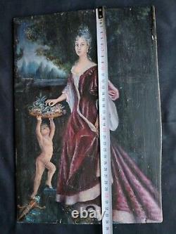 Small Painting on Wood CHARACTER 17TH CENTURY / Mythology Cupid / FANTASY