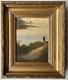 Small Superb Seascape Antique Oil Painting Fishing Landscape, Hand Made, Framed