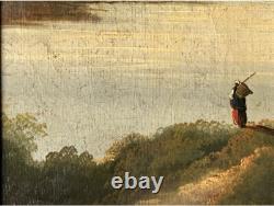 Small Superb Seascape Antique Oil Painting Fishing Landscape, Hand Made, Framed