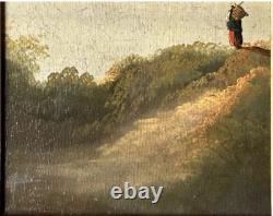 Small Superb Seascape Antique Oil Painting Fishing Landscape, Hand Made, Framed