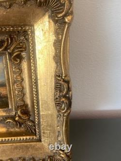Small antique 19th-century painting, oil on wood panel, signed