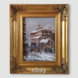 Snow Falls Winter Landscape Old Italian Urban Landscape Oil Painting