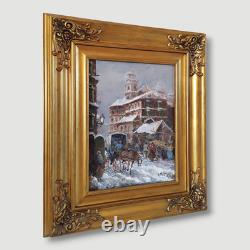Snow Falls Winter Landscape Old Italian Urban Landscape Oil Painting