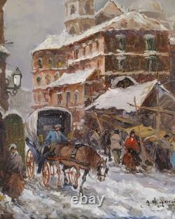 Snow Falls Winter Landscape Old Italian Urban Landscape Oil Painting