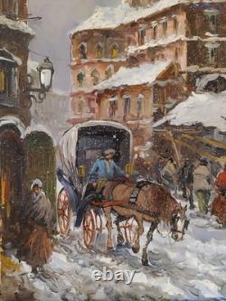 Snow Falls Winter Landscape Old Italian Urban Landscape Oil Painting