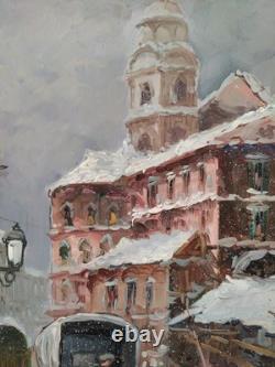 Snow Falls Winter Landscape Old Italian Urban Landscape Oil Painting