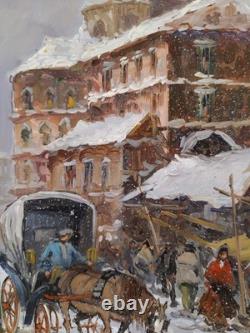 Snow Falls Winter Landscape Old Italian Urban Landscape Oil Painting