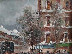 Snow in Paris Old Street Scene Beautiful Era Original Signed Oil Painting