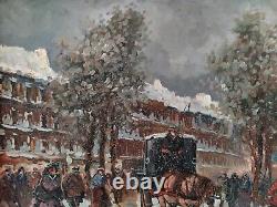 Snow in Paris Old Street Scene Beautiful Era Original Signed Oil Painting